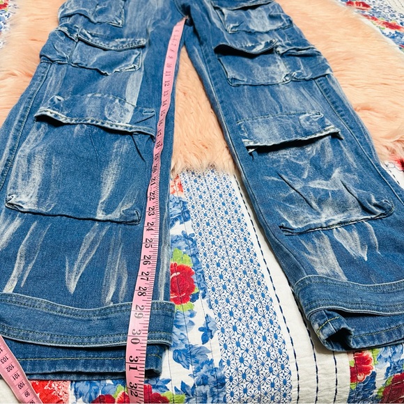 Button Up Strapless Pockets Straight Leg Denim Jumpsuit-Blue Sz M - Picture 7 of 11